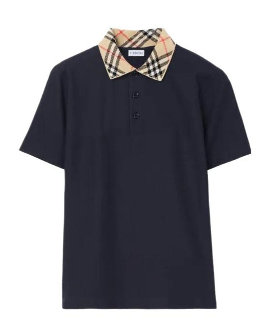 Burberry Blue Check Collar Short Sleeved Polo Shirt for men