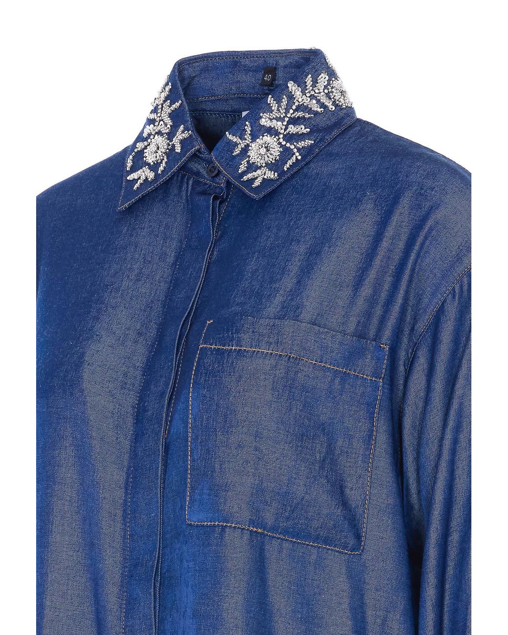 Liu Jo Blue Embellished Collar Shirt