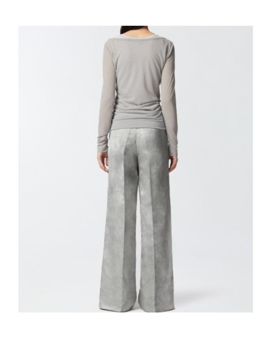 Pinko Gray Boat-Neck Long-Sleeved Gauze T-Shirt