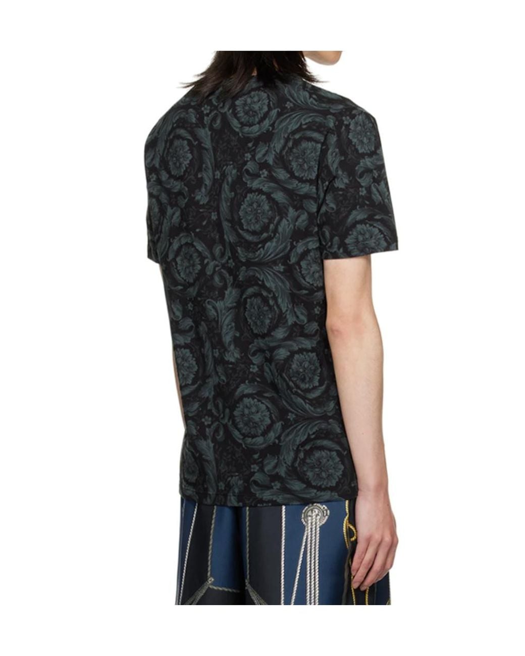 Versace Black Barocco-Printed Crewneck T-Shirt for men