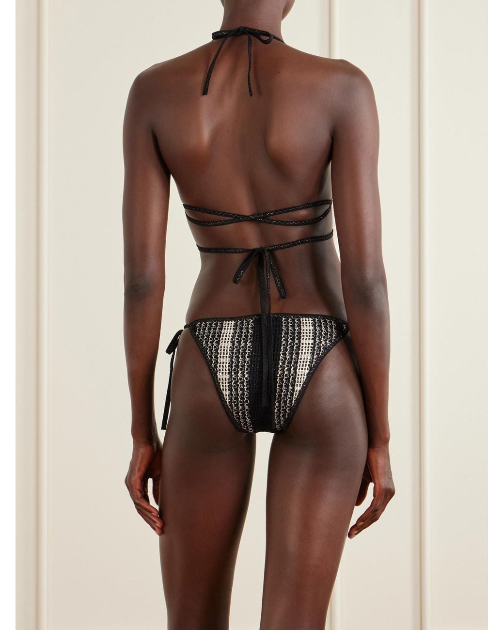 Missoni White Sequin-Embellished Striped Metallic Crochet-Knit Triangle Bikini