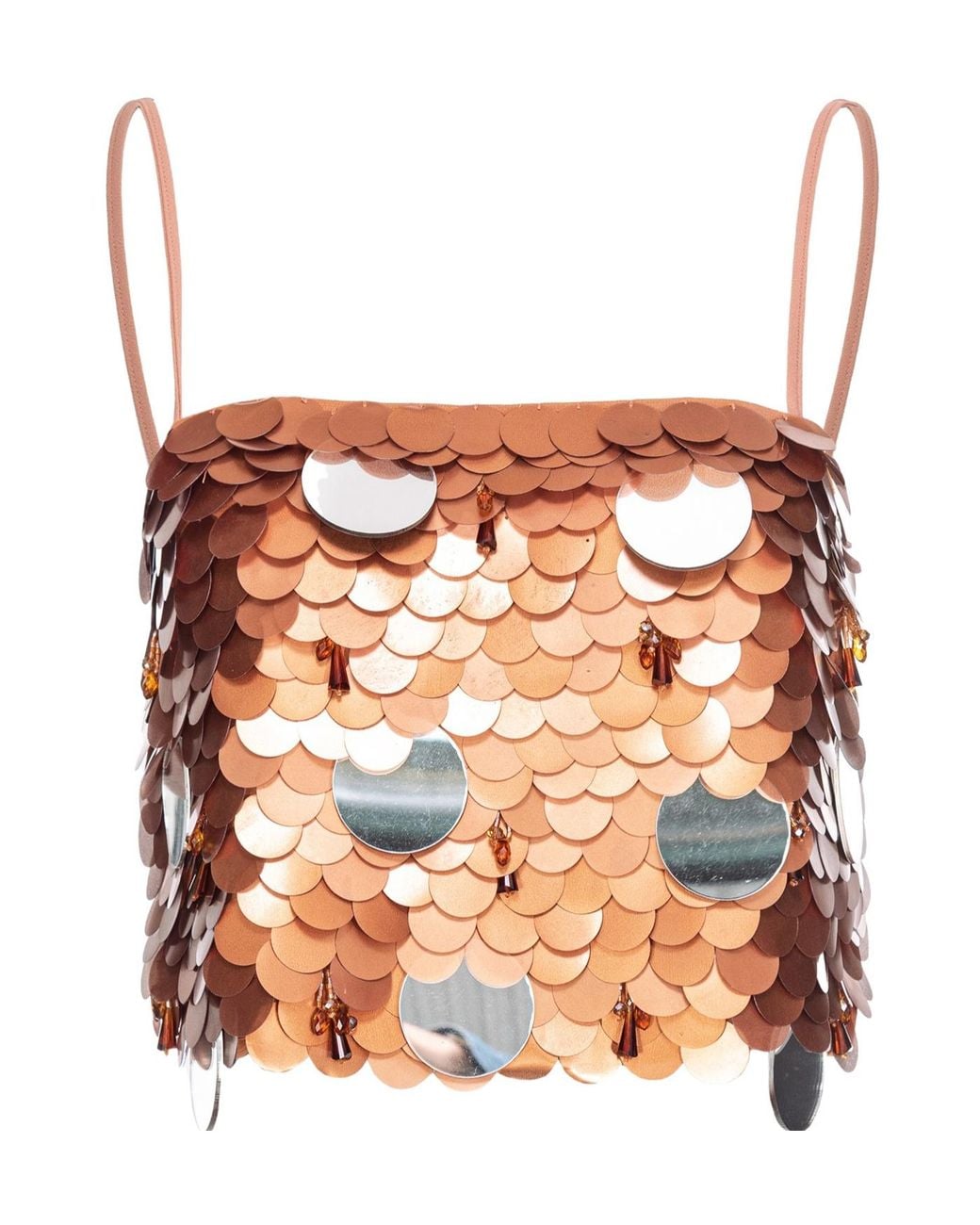 Pinko Brown Sequin Mirror Embellished Cropped Top