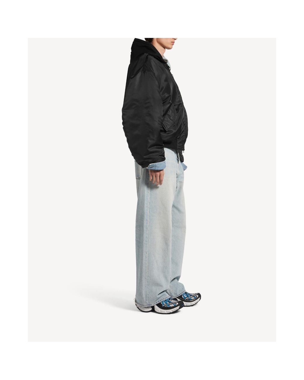 Balenciaga Black Oversized Hooded Bomber Jacket for men