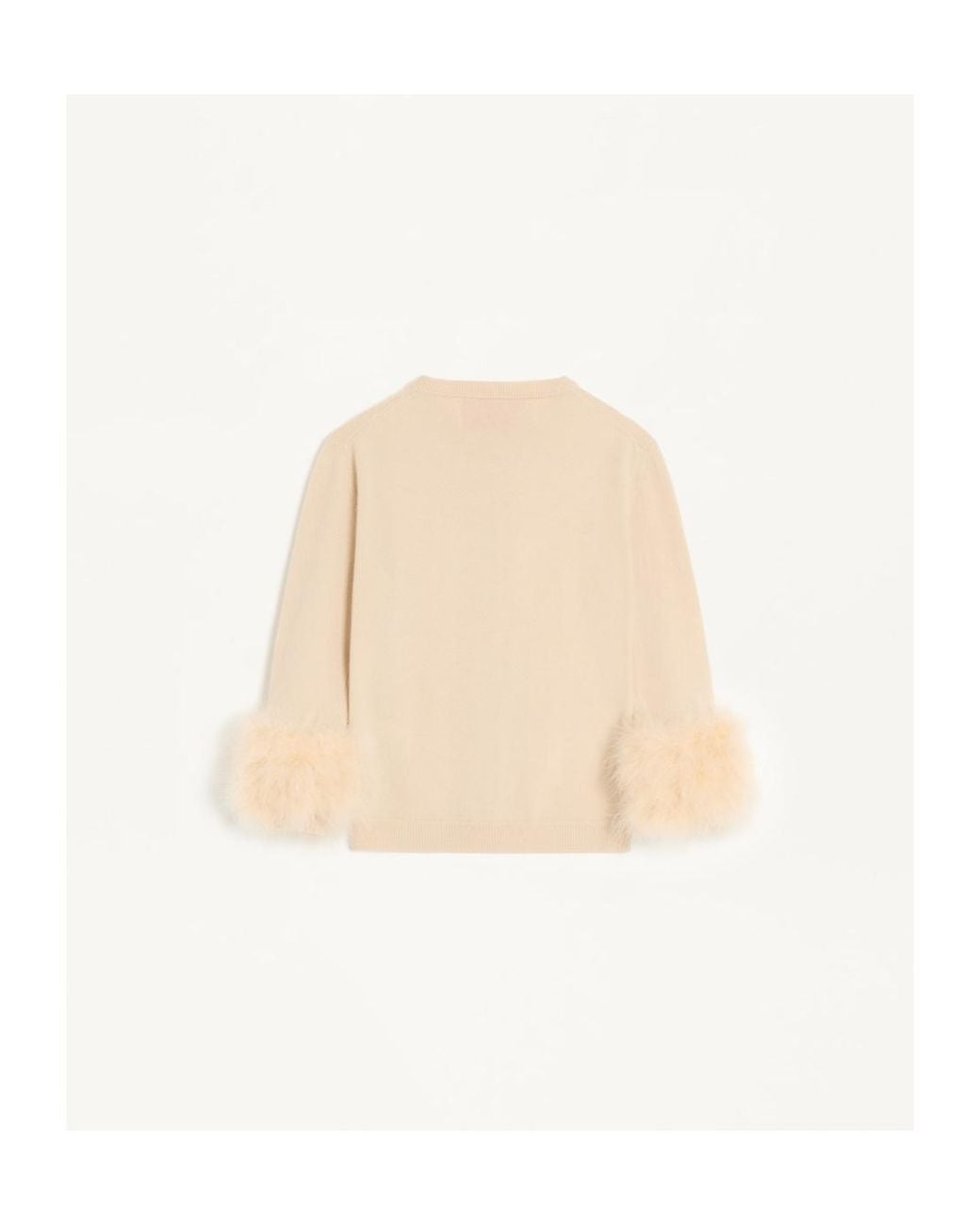 Valentino Natural Feather-Cuff Button-Up Cardigan