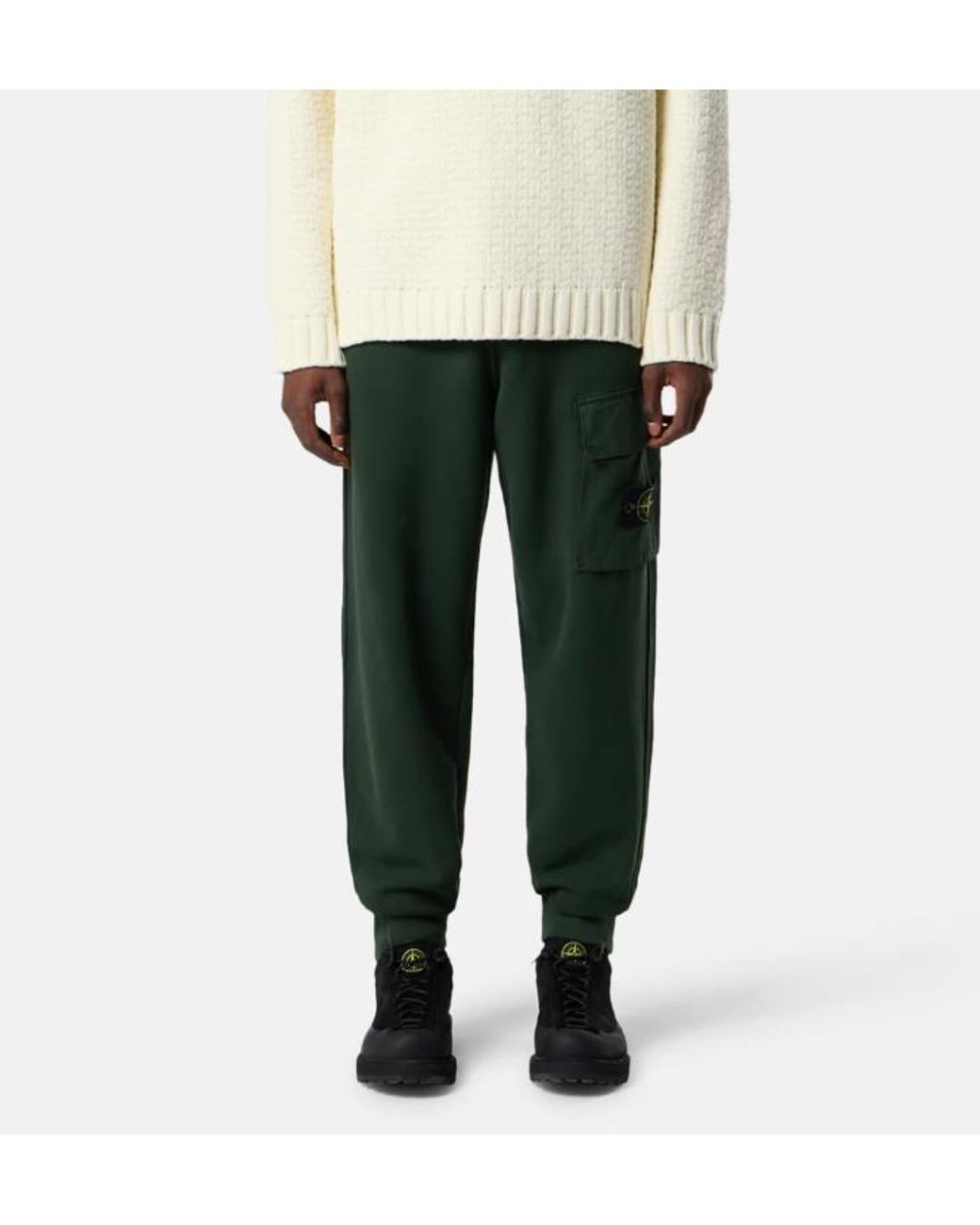 Stone Island Green Logo Patch Tapered-Leg Pants for men