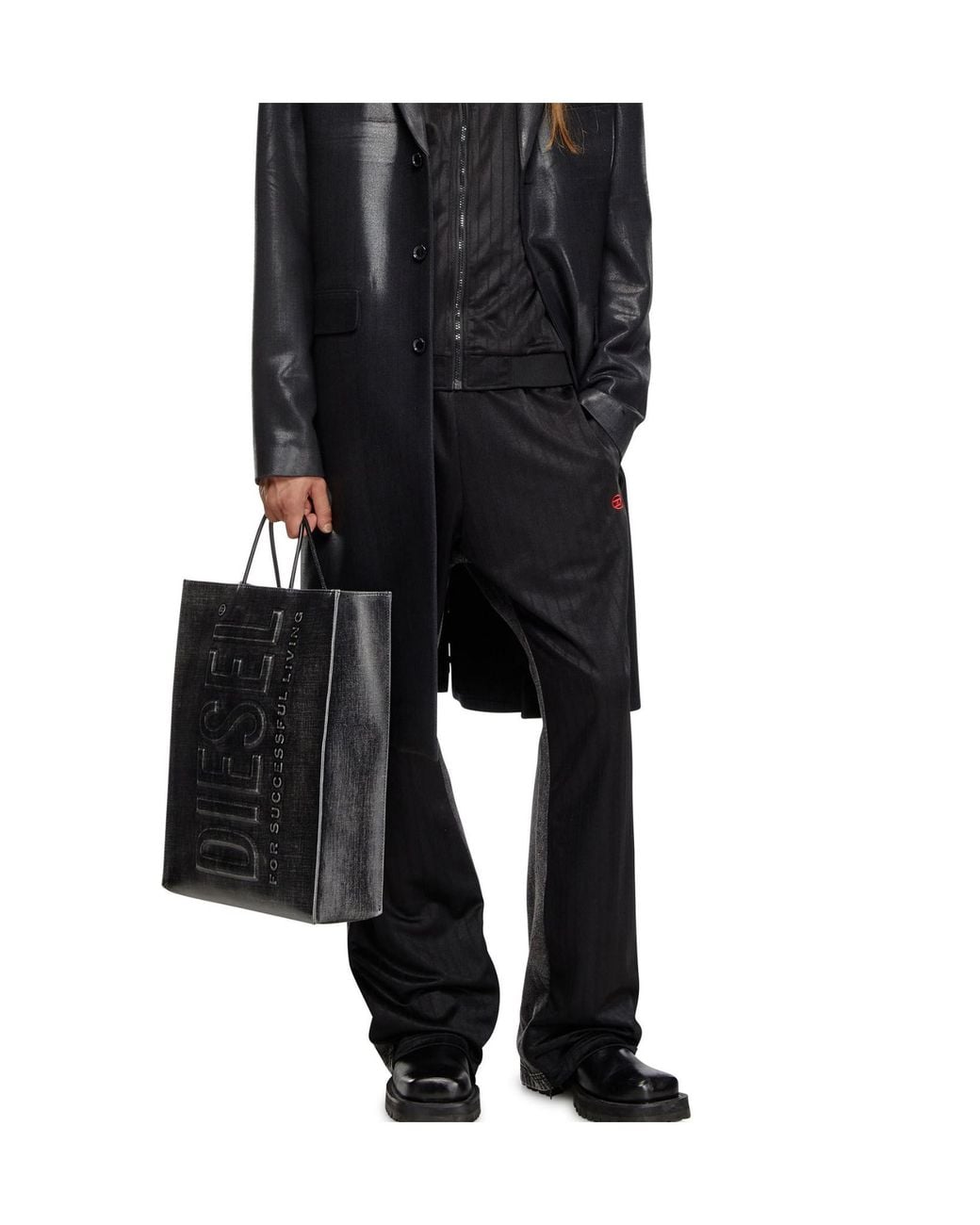 DIESEL Black Dsl 3D Logo-Embossed Top Handle Tote Bag for men
