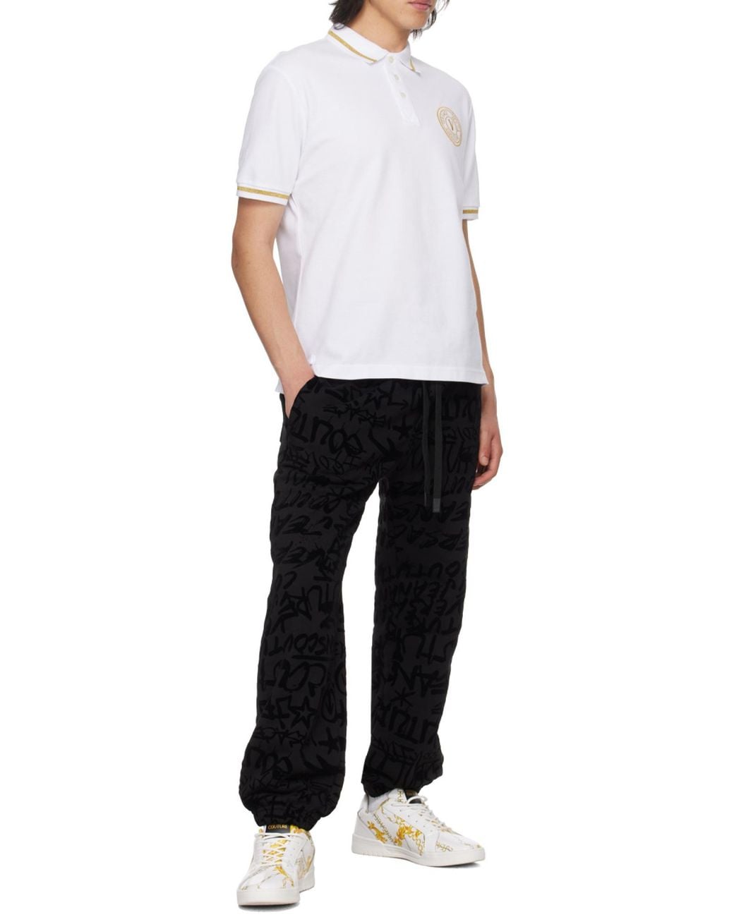 Versace Jeans White Couture Logo-Embroidered Short-Sleeved Polo Shirt for men