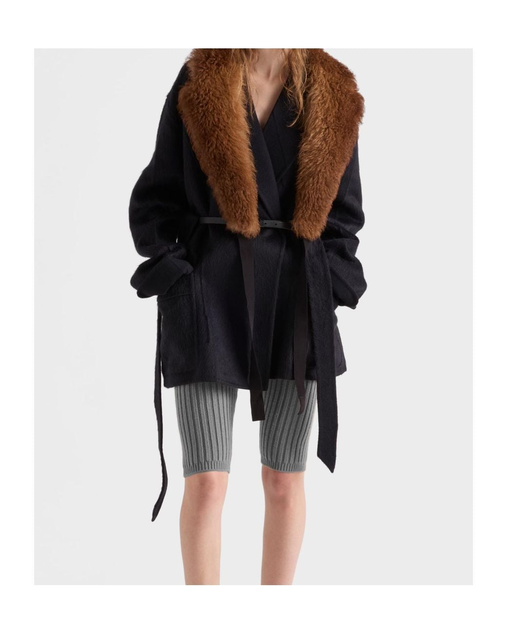 Prada Blue Single-Breasted Double Velour Caban Jacket