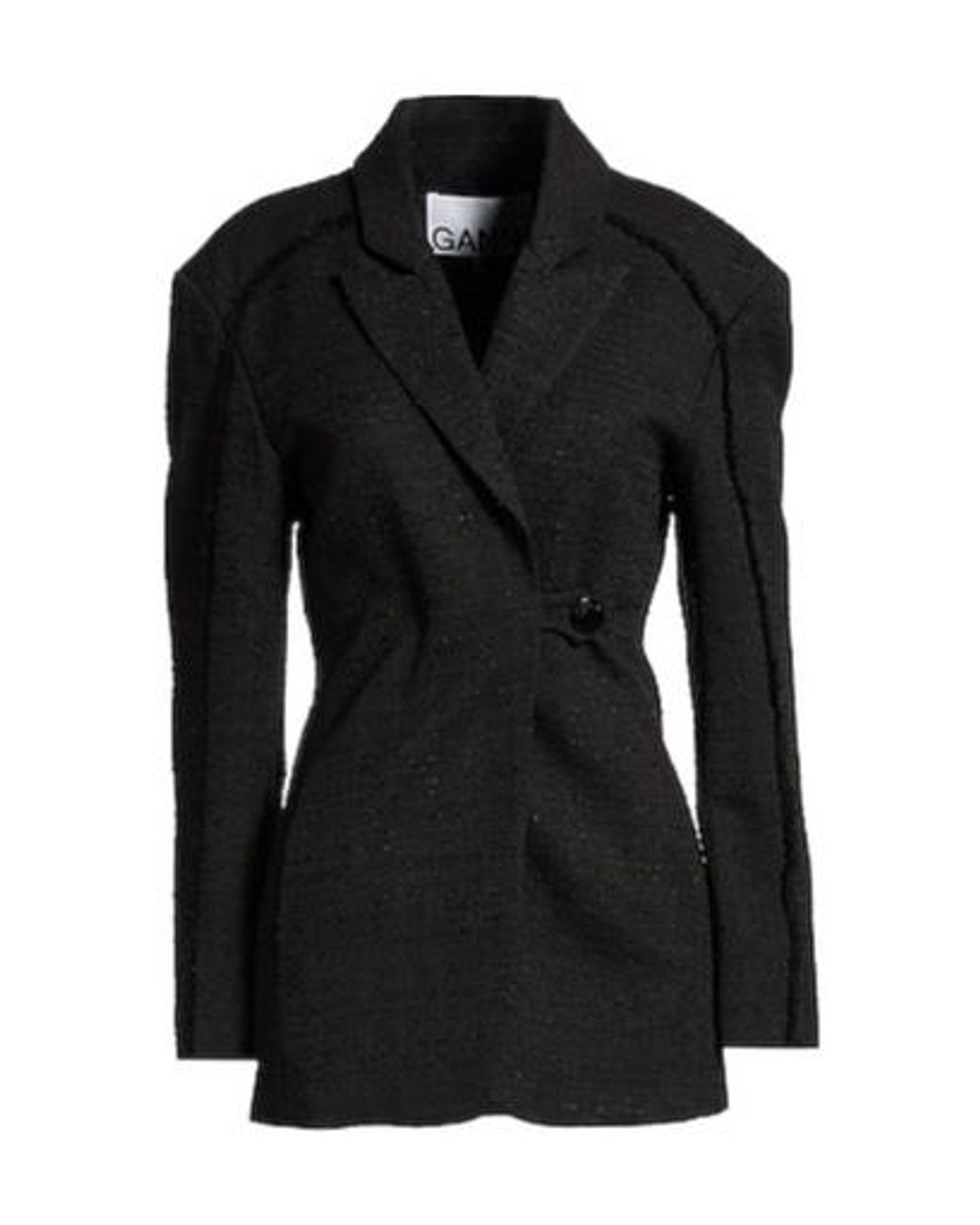 Ganni Black Simple Double-Breasted Blazer