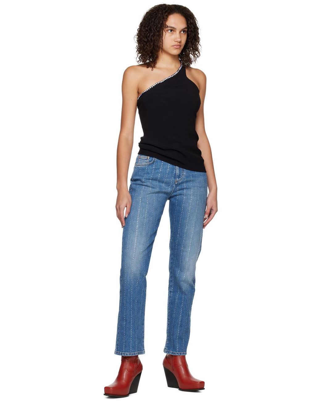 Stella McCartney Black Crystal-Trim One-Shoulder Top
