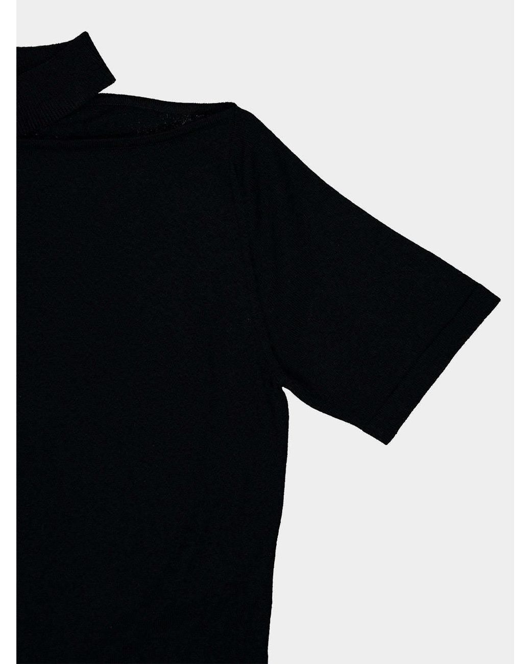 Courreges Black Cut-Out Merino Wool T-Shirt