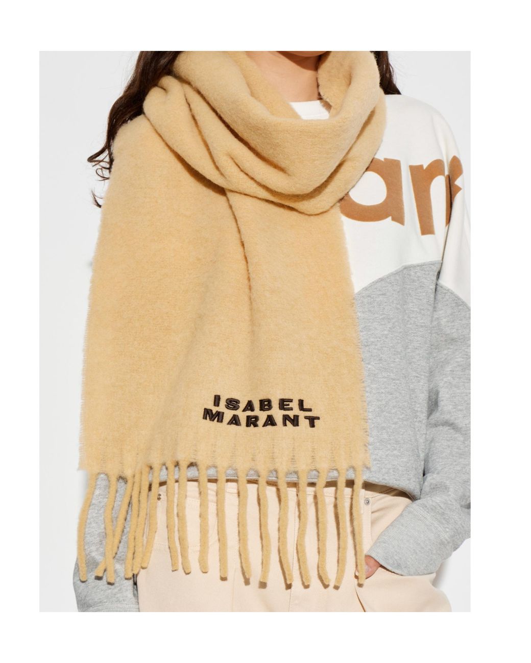 Isabel Marant White Firny Logo Fringe Scarf