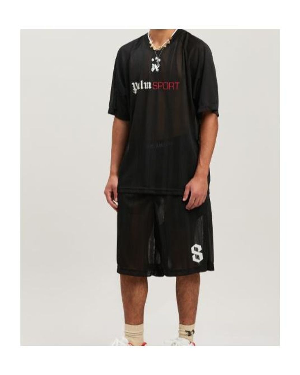 Palm Angels Black Mesh Palm Shorts for men
