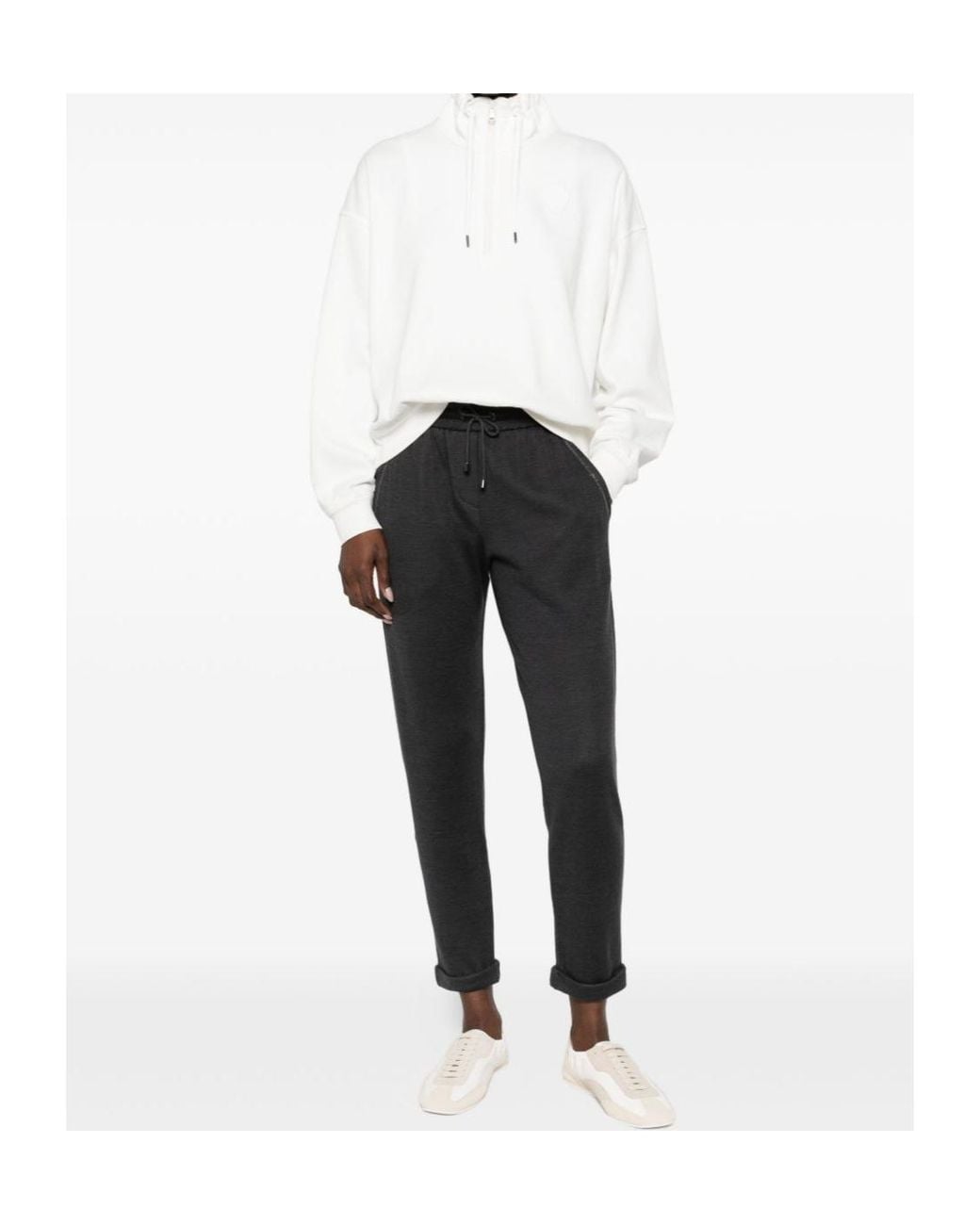 Brunello Cucinelli White Quater-Zip Detailed Sweatshirt