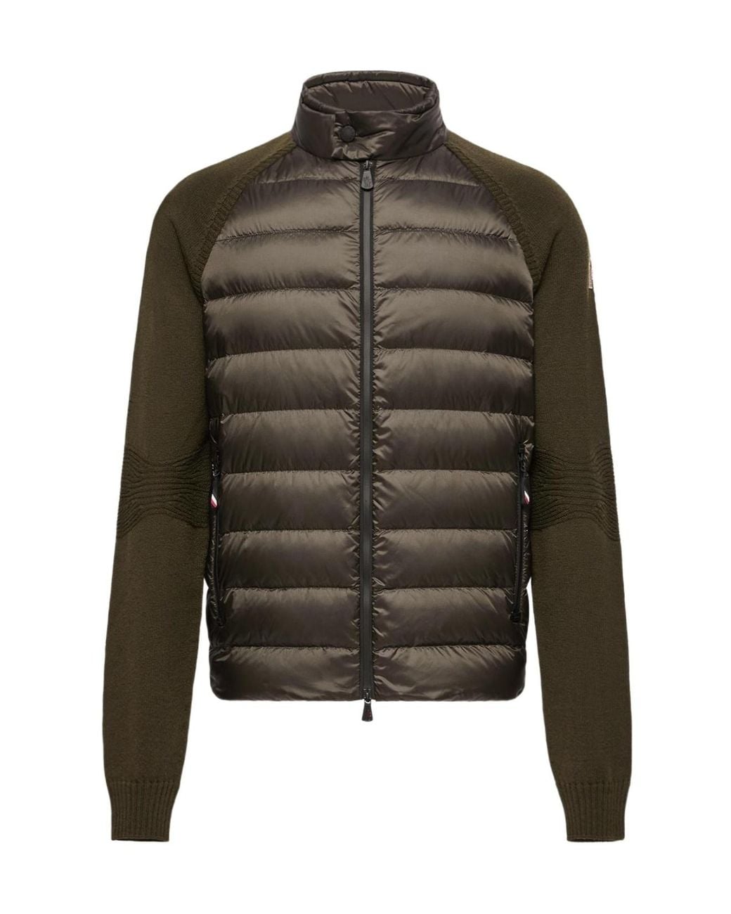 Moncler Green Wool Blend Padded Zip-Up Cardigan for men
