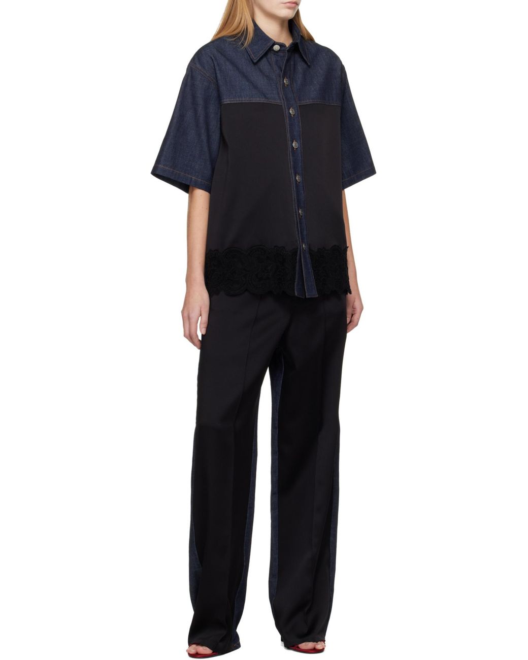 Stella McCartney Blue Lace Detailed Short-Sleeve Shirt