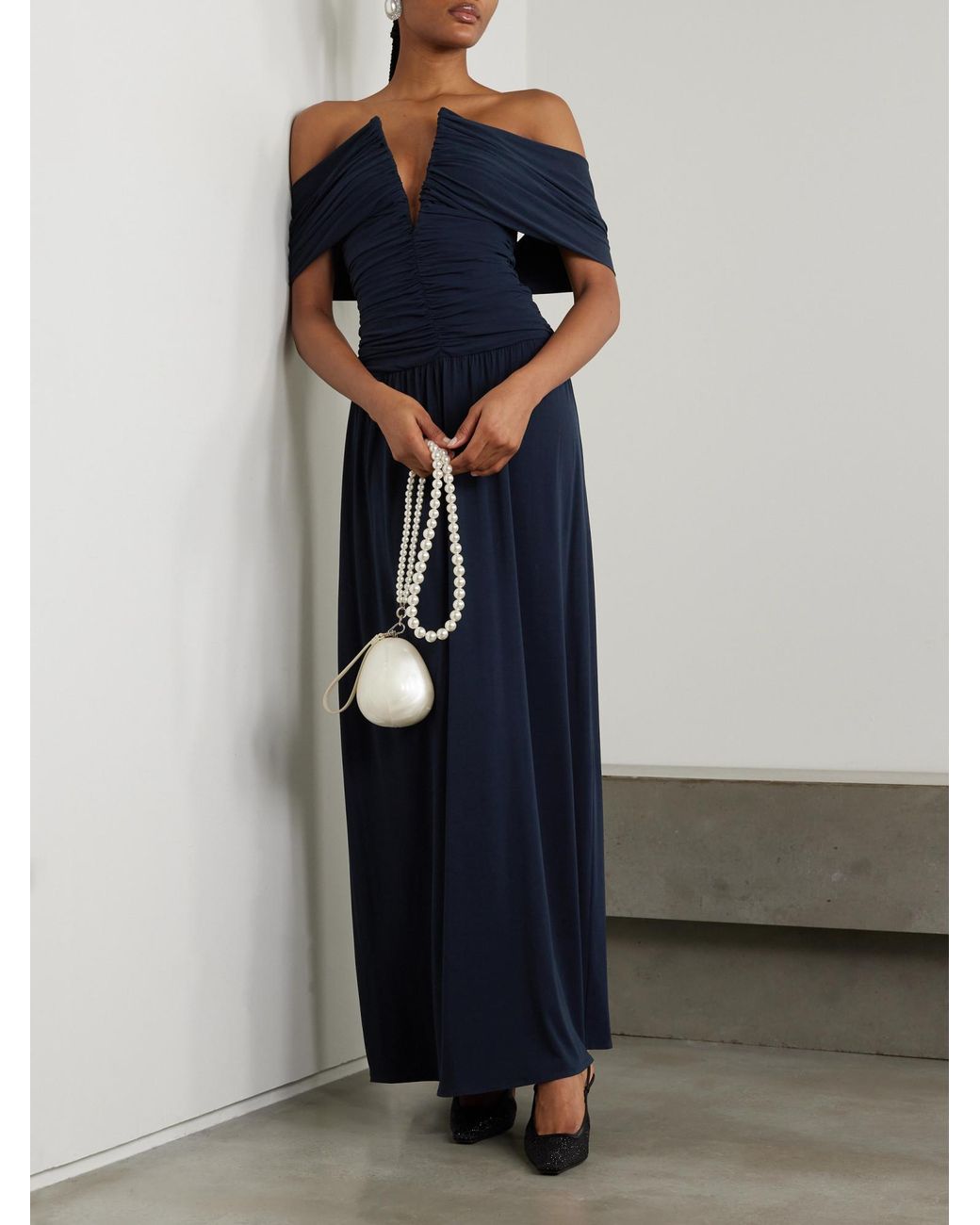 Magda Butrym Blue Off-The-Shoulder Ruched Jersey Dress