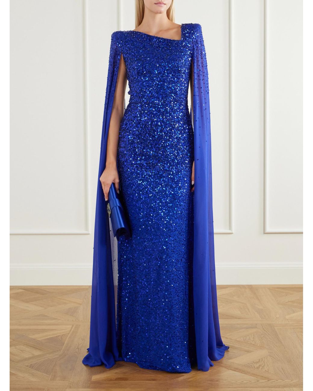 Jenny Packham Blue Sequin-Embellished Gown