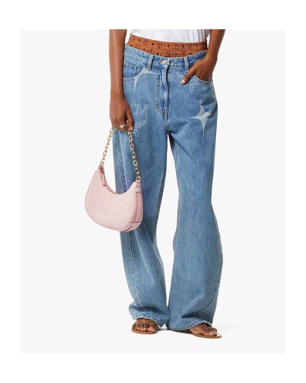MCM Pink Aren Crescent Hobo Bag