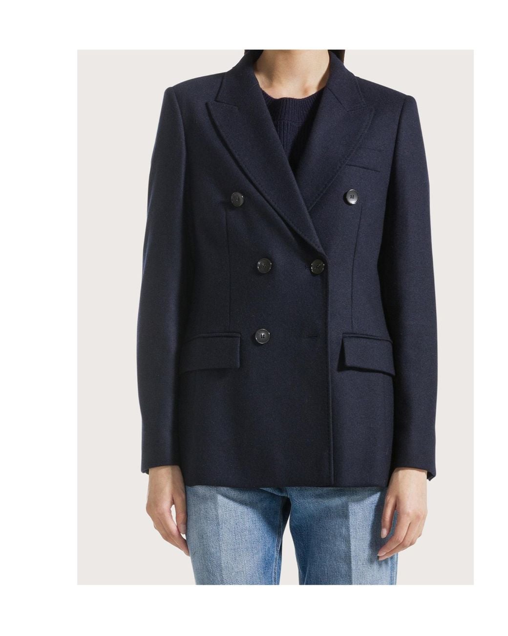 Seventy Blue Double-Breasted Wool Blazer