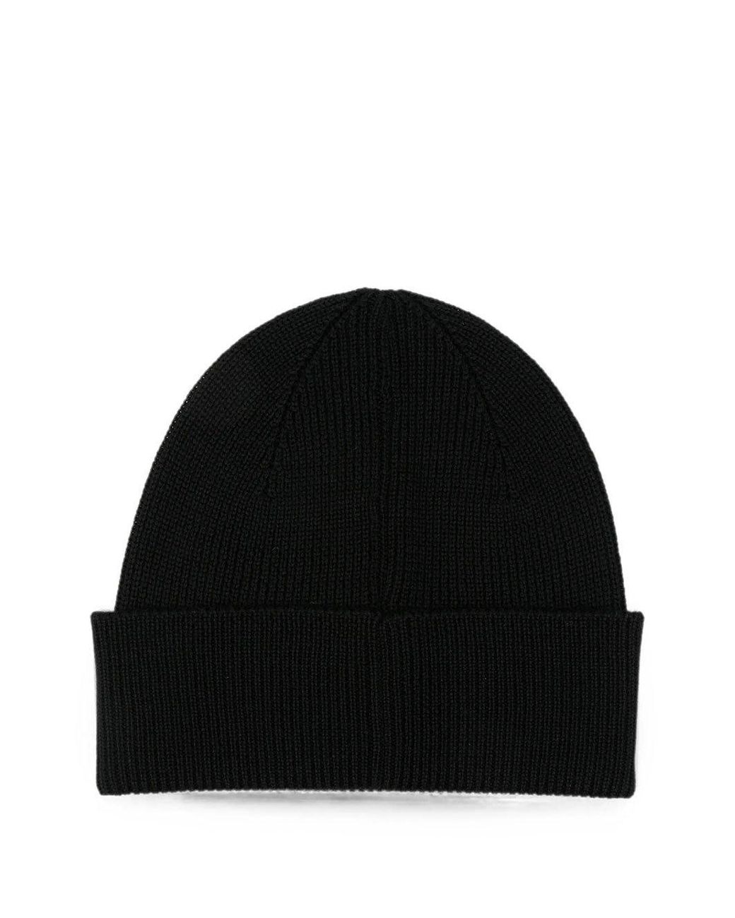 C P Company Black Logo-Patch Ribbed-Knit Beanie Hat for men