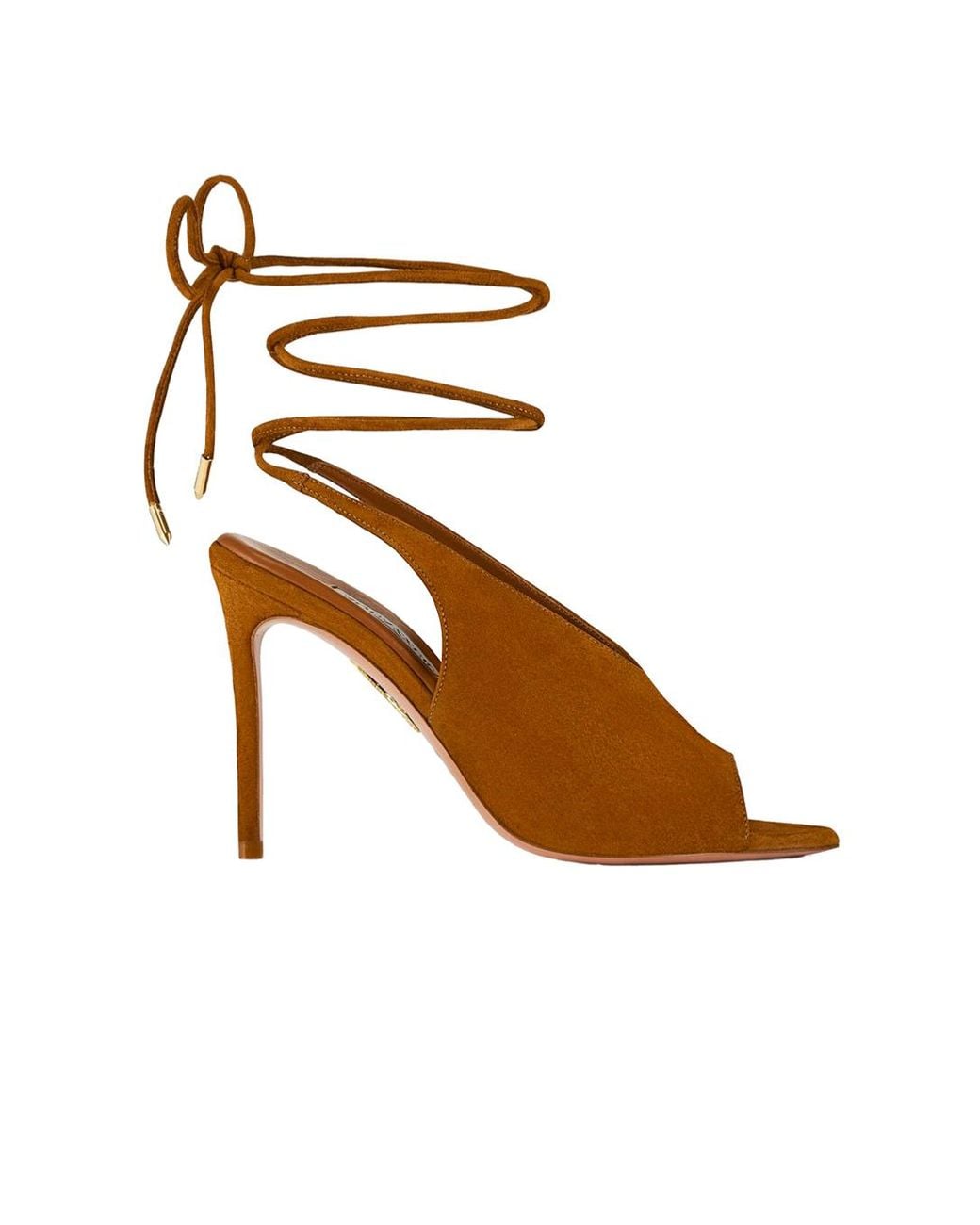 Aquazzura Brown Lace-Up Peep-Toe Heeled Sandals