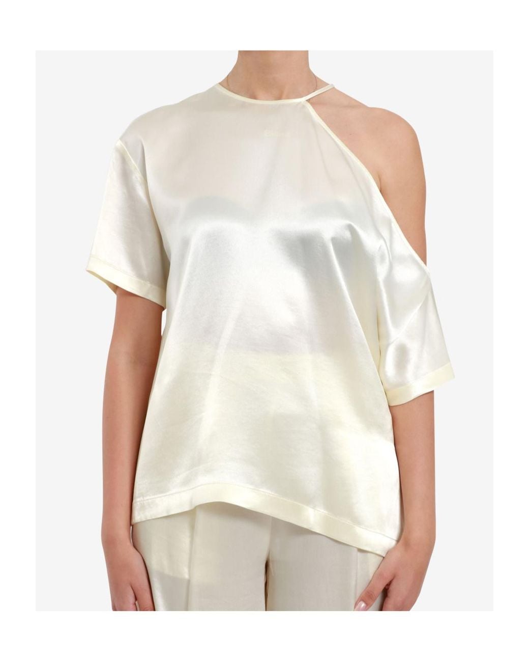 Erika Cavallini Semi Couture White Asymmetrical Shoulder Blouse