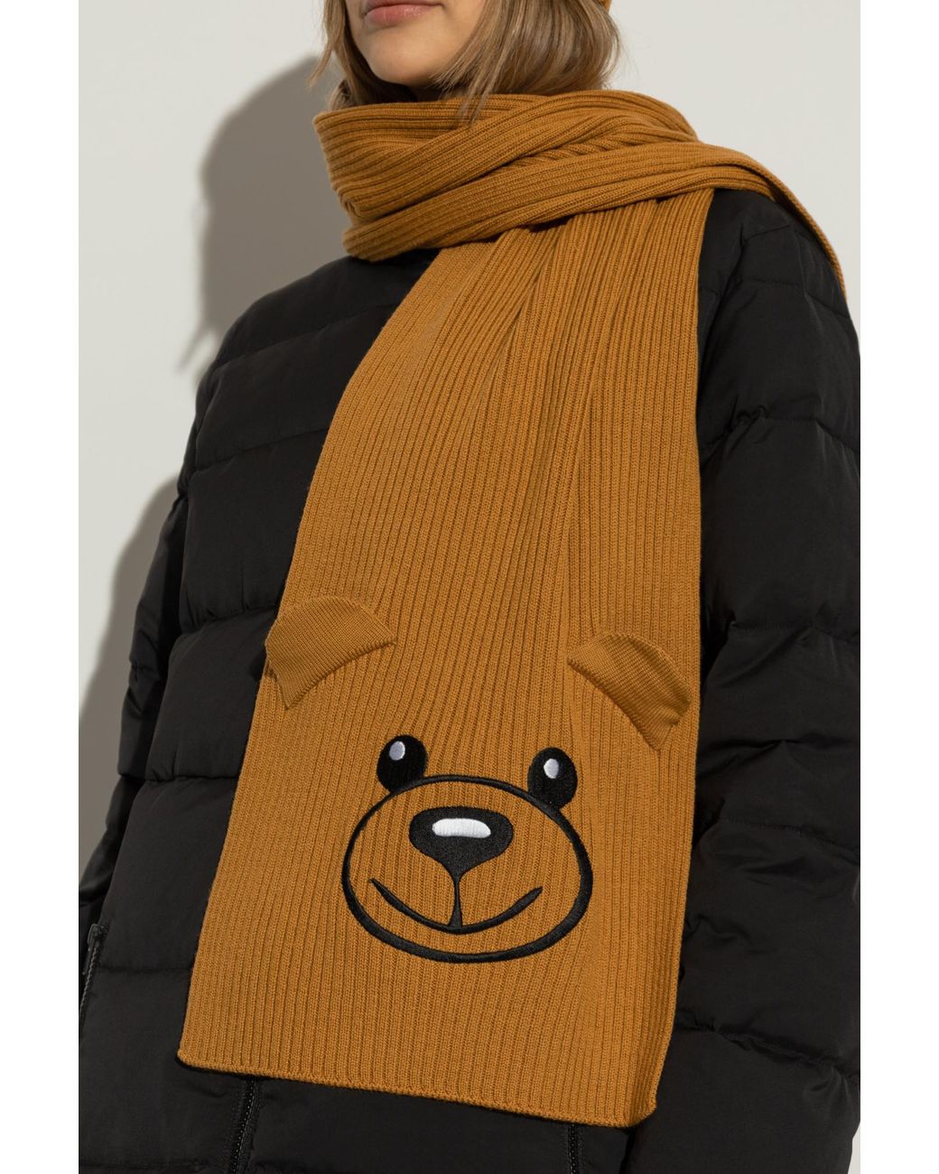 Moschino Natural Bear Embroidered Knitted Scarf for men