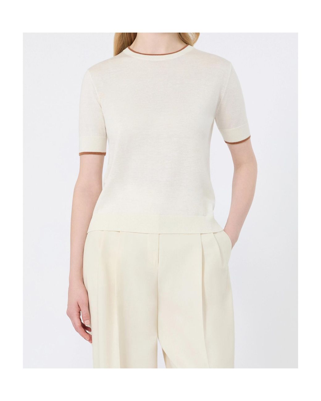 Max Mara White Contrast-Trim Short-Sleeve Top