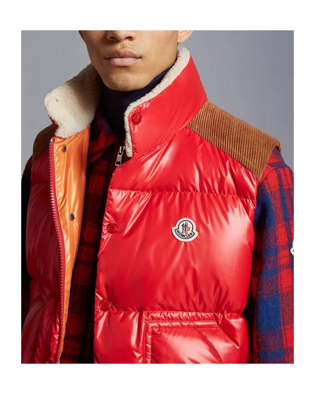 Moncler Red Ardeche Button-Up Down Vest for men
