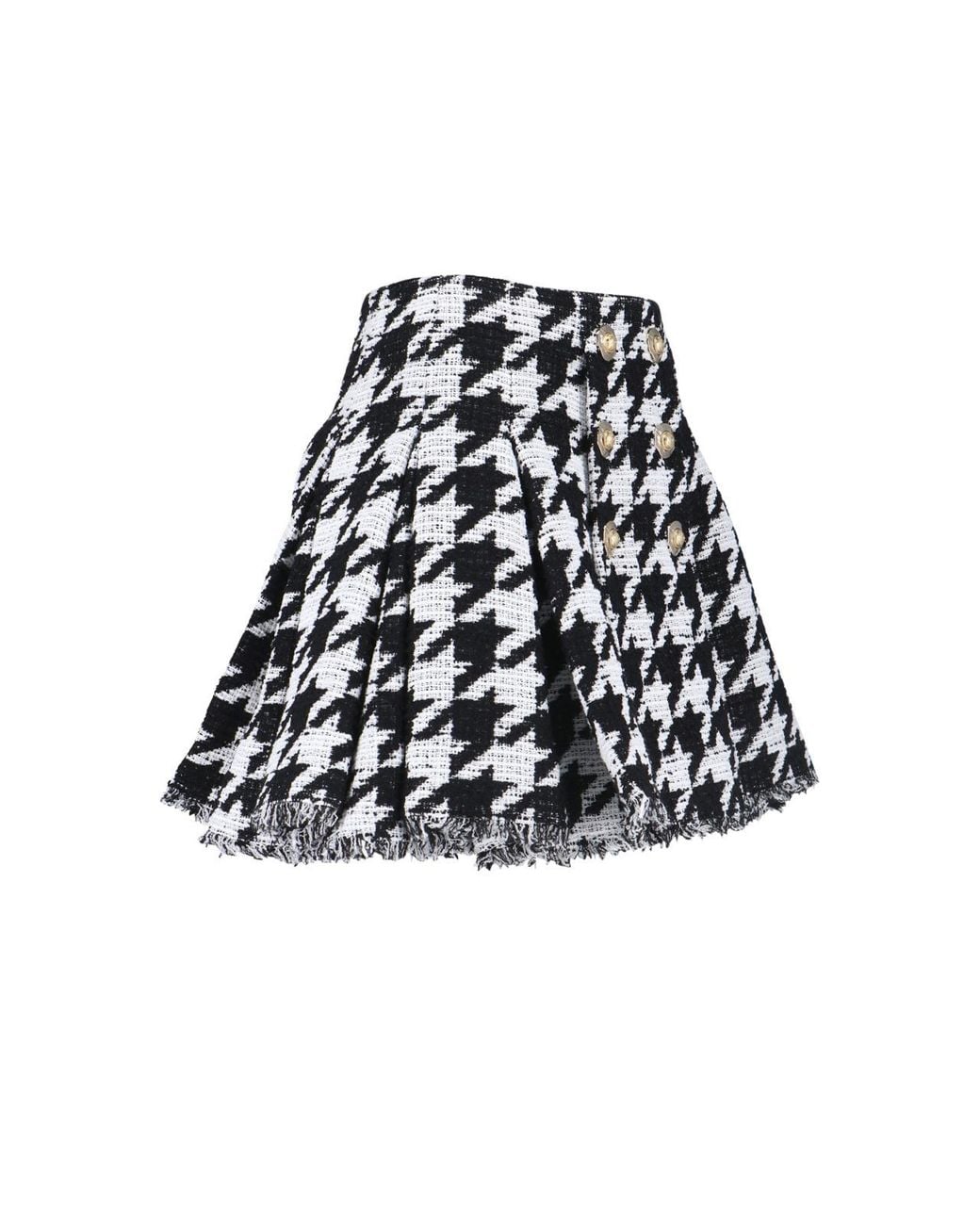 Balmain Black Button Embellished Houndstooth Tweed Mini Skirt