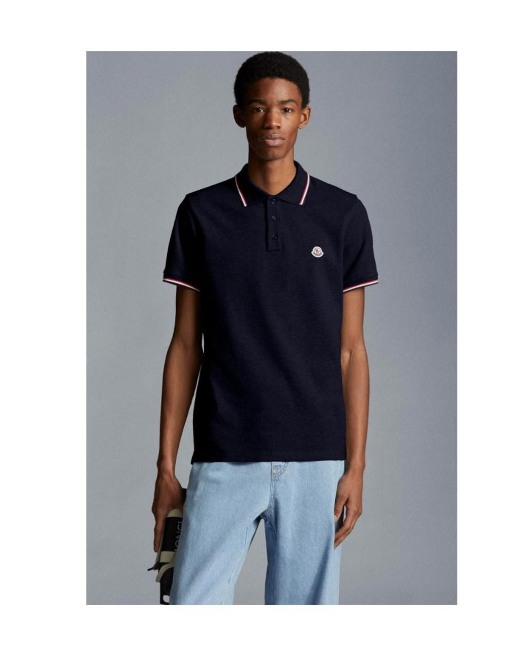 Moncler Blue Logo Patch Short-Sleeved Polo Shirt for men