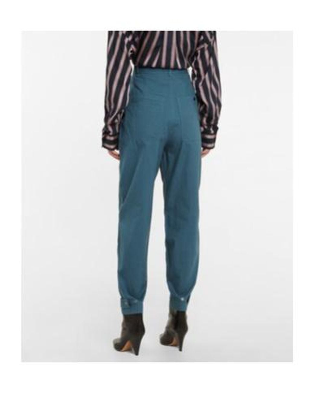 Isabel Marant Blue High-Rise Tapered Cotton Pants