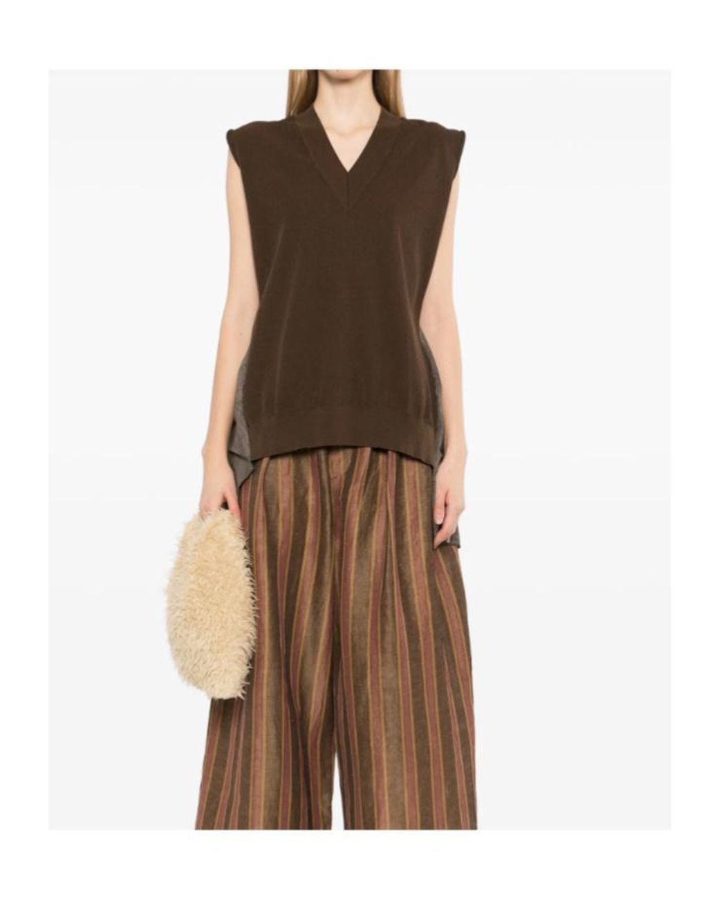 Uma Wang Brown V-Neck Sleeveless Top