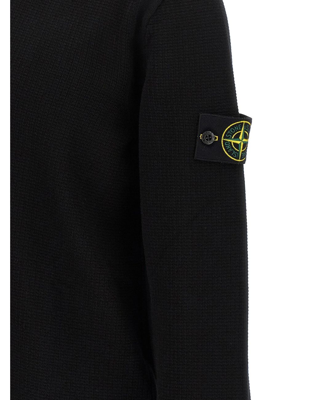 Stone Island Black Long-Sleeve Knit Polo Shirt for men