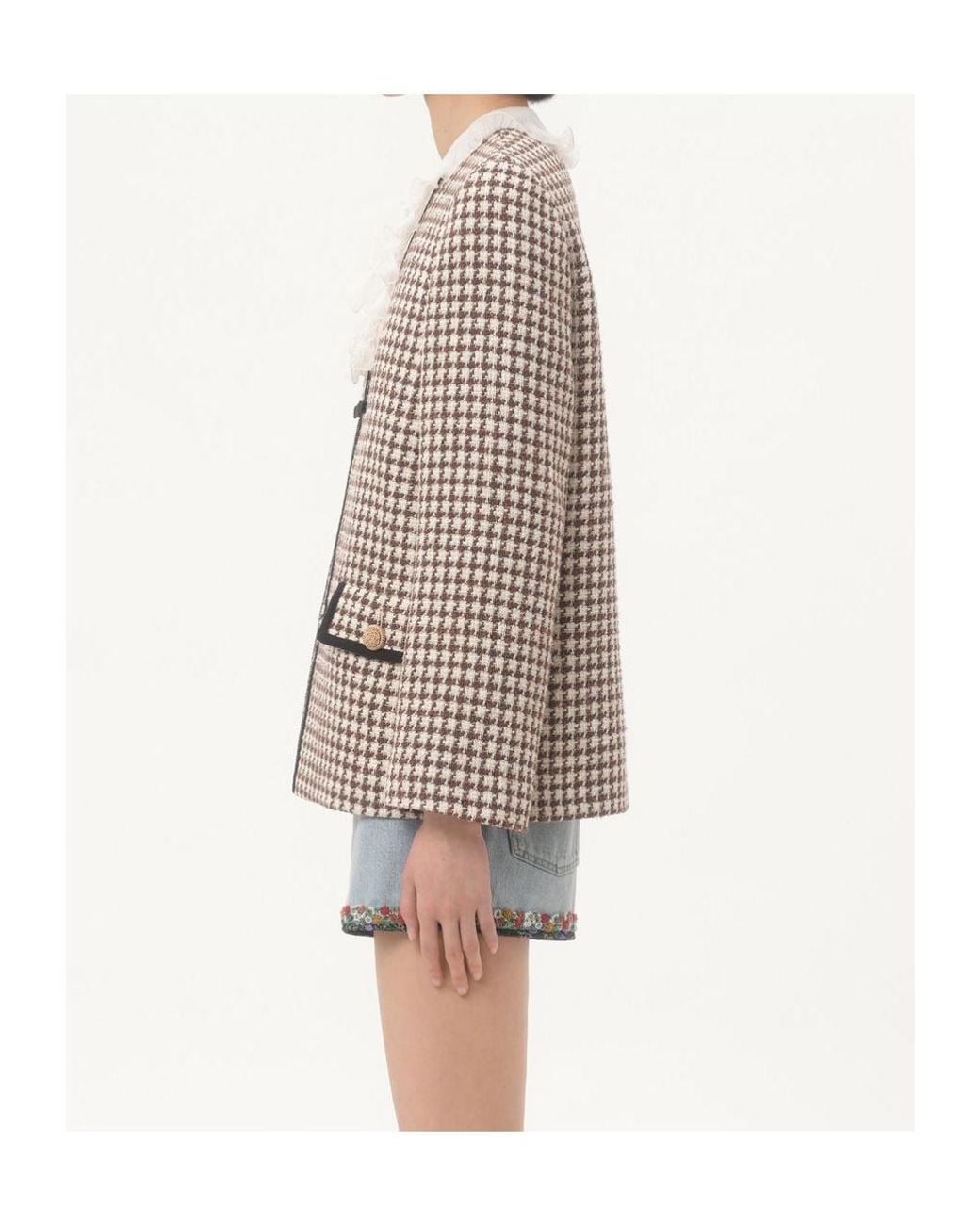 Valentino Natural Houndstooth V-Neck Tweed Jacket