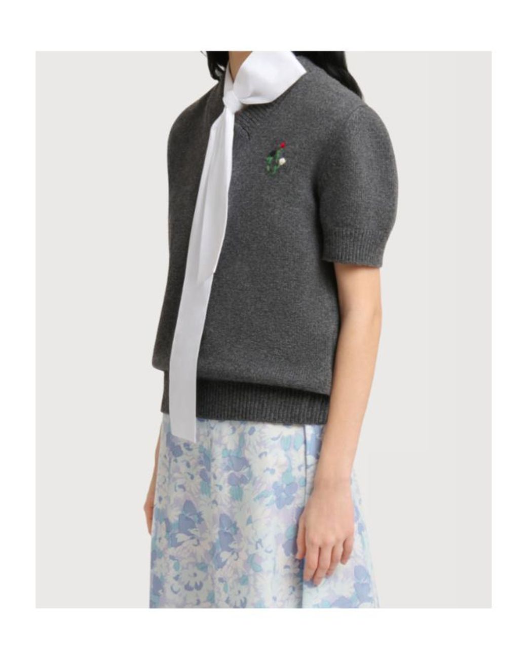 Marni Gray Floral-Embroidered Short Sleeved Jumper