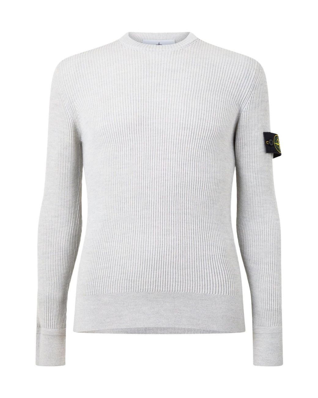 Stone Island White Crew Neck Knit Sweater for men