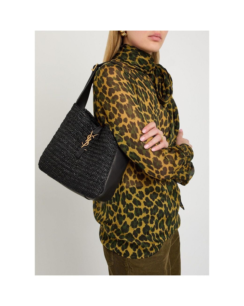 Saint Laurent Black Woven And Patchwork One-Shoulder Bag