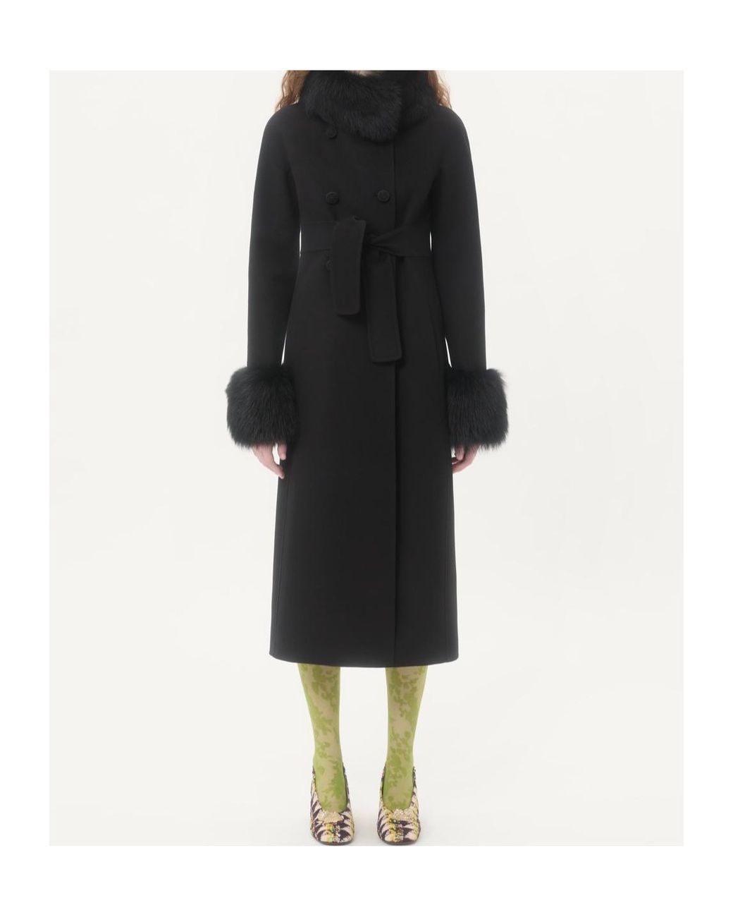 Valentino Black Faux Fur-Trimmed Double-Breasted Coat