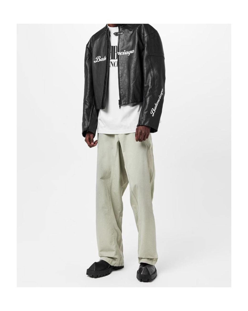 Balenciaga Black Logo Leather Biker Jacket for men