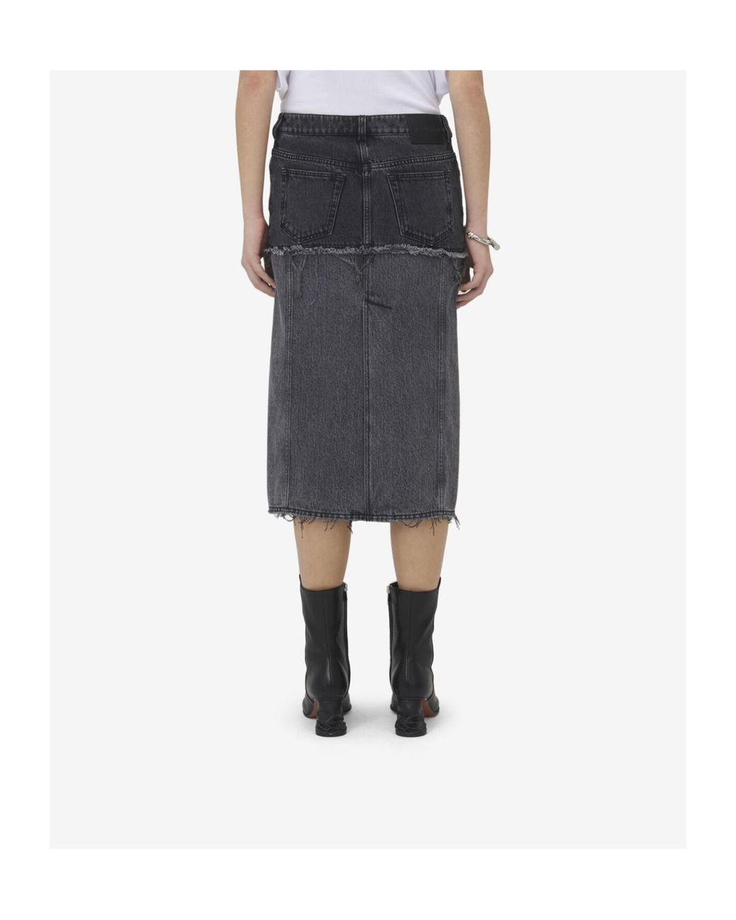 McQueen Black Two-Toned Raw Edge Denim Skirt