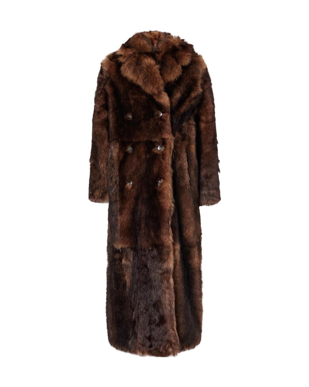 Yves Salomon Brown Paneled Double-Breasted Shearling Coat