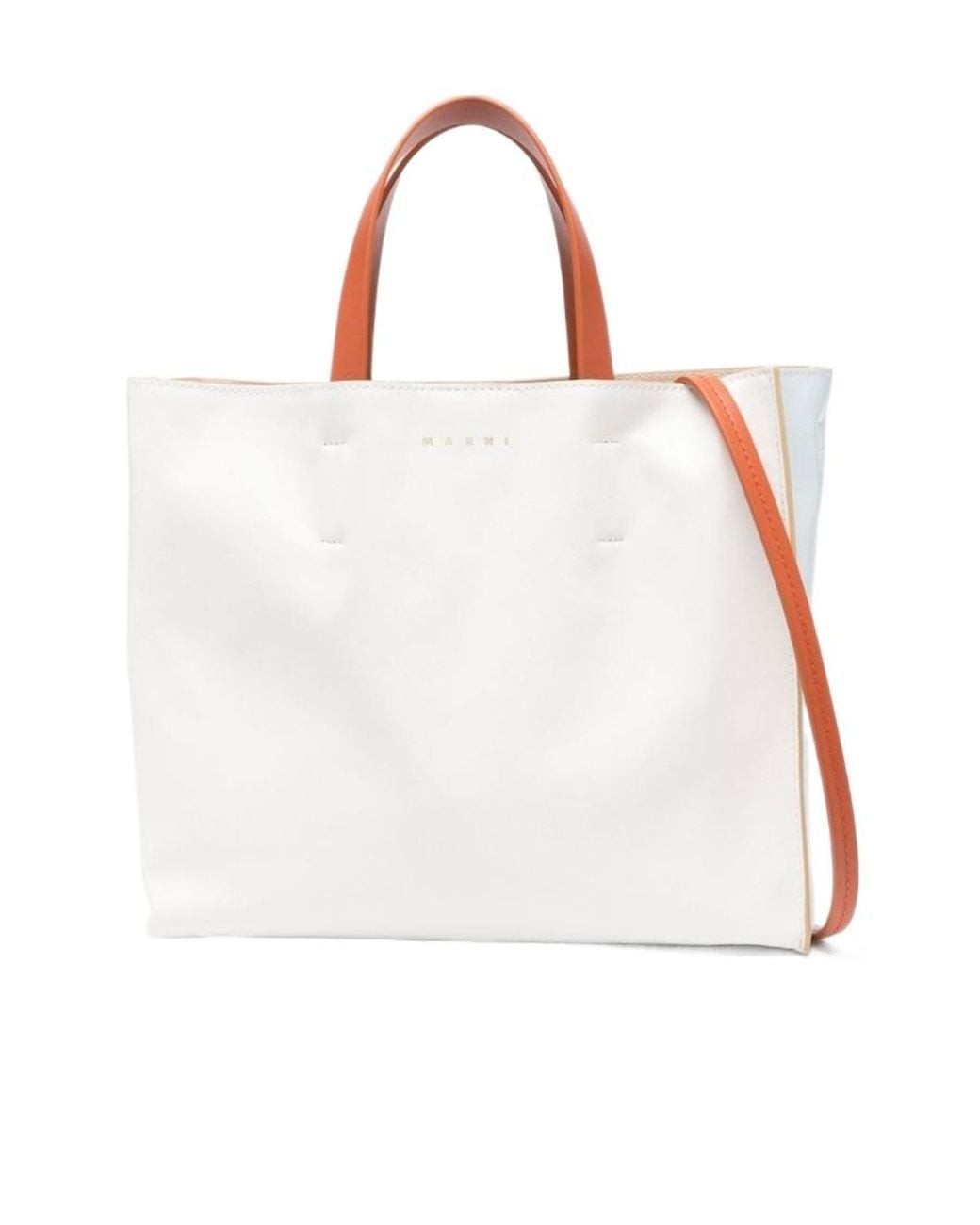 Marni White Logo Print Leather Shoulder Bag