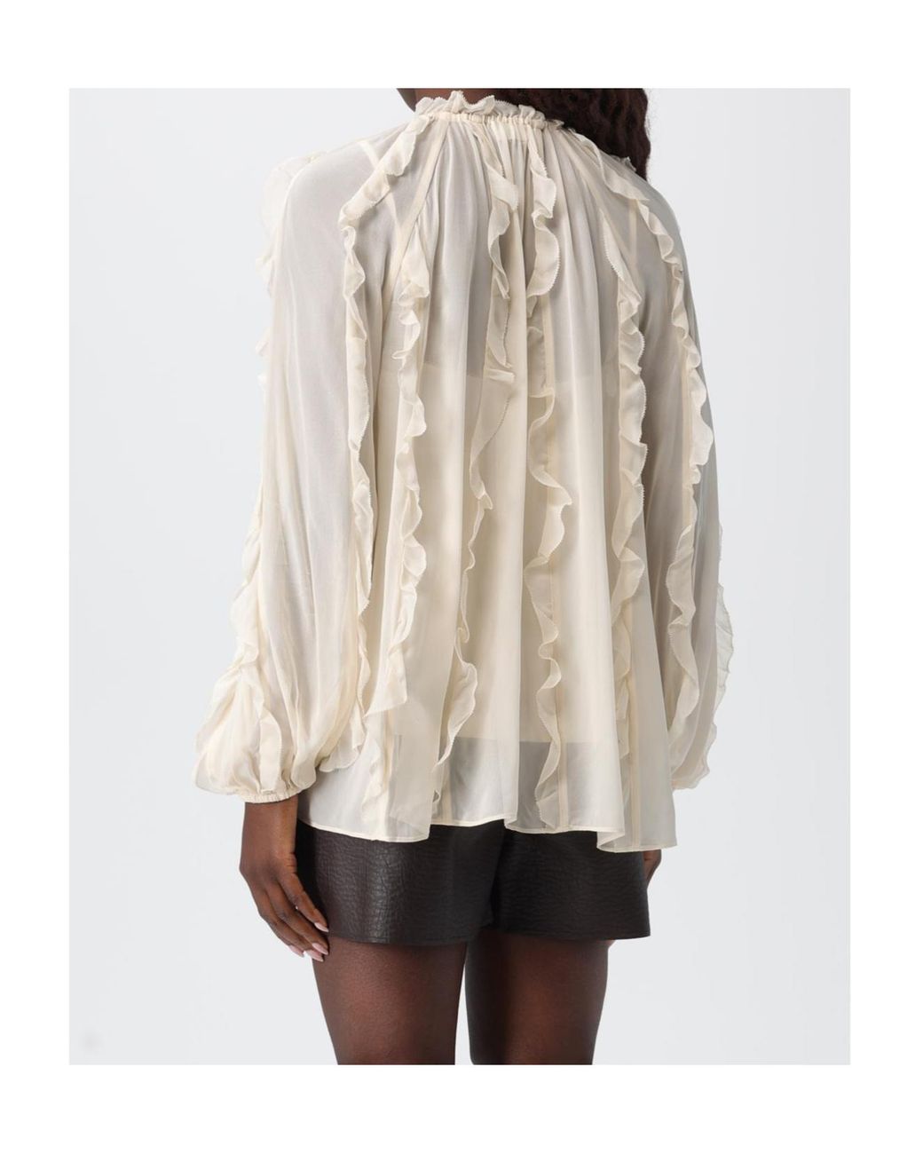 Zimmermann Natural Frill Billow Long-Sleeved Top