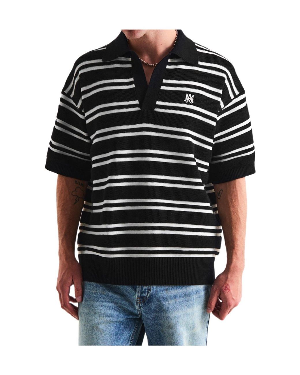 Amiri Black Striped Knit Polo Top for men