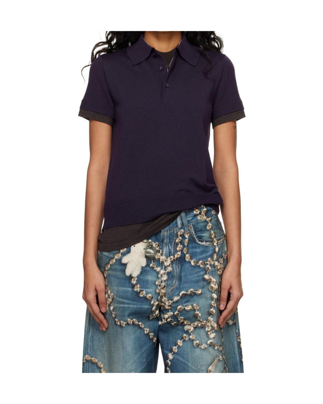 Acne Blue Contrast Trim Polo Knitted Top