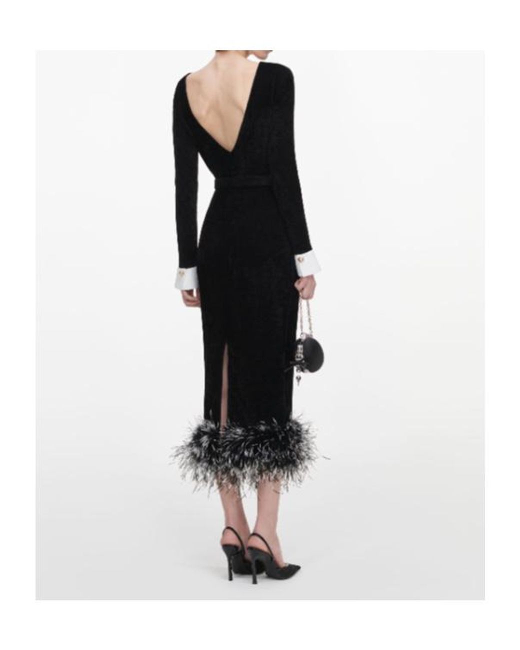 Self-Portrait Black Chenille Knit Feather Midi Dress