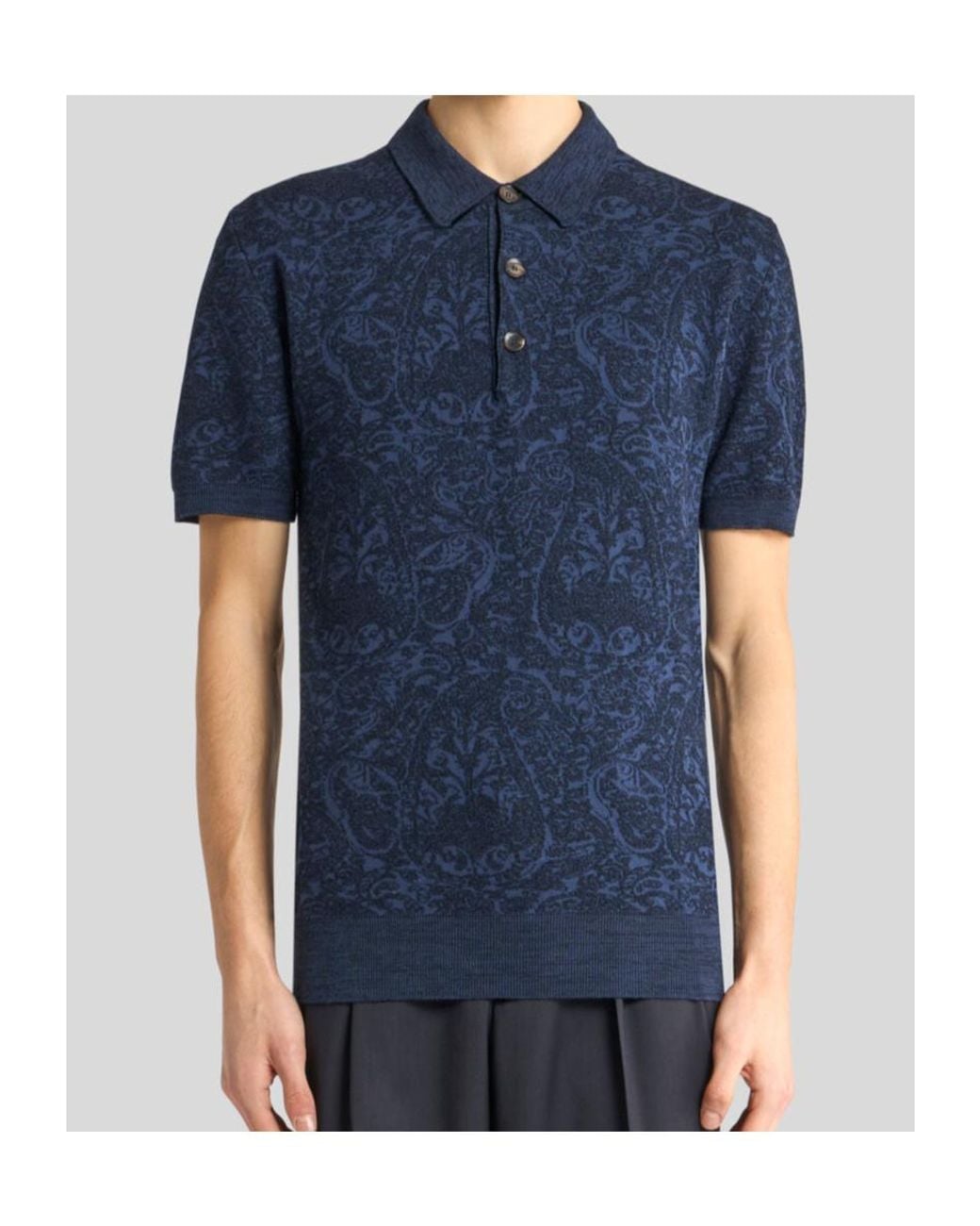 Etro Blue Paisley Jacquard Polo Shirt for men