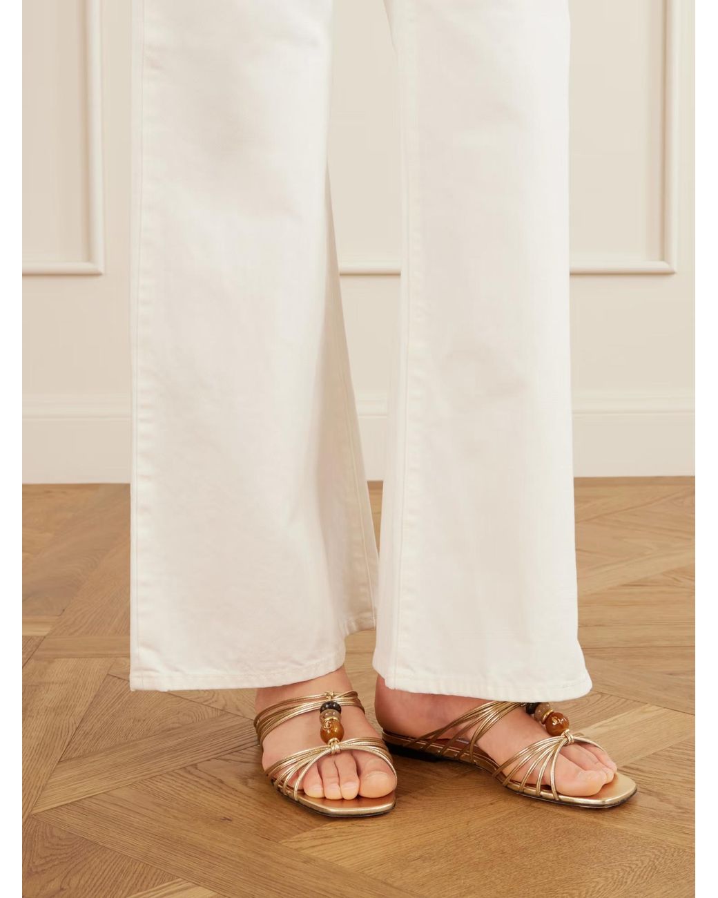 Jimmy Choo Metallic Thin-Strap Flat Shoes